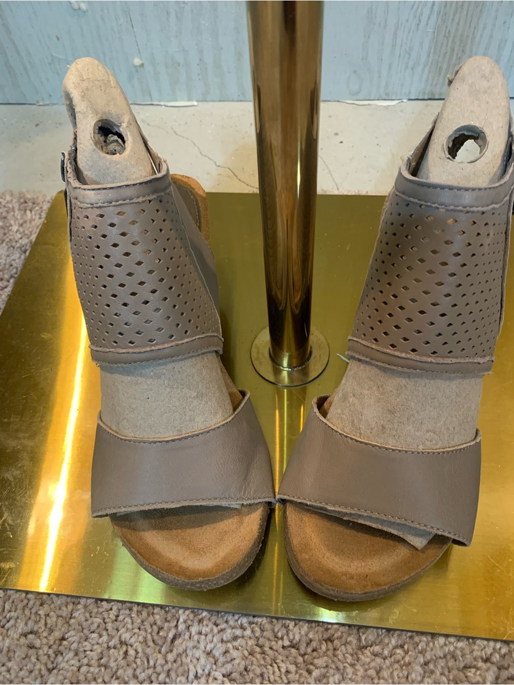 Sofft Taupe Perforated Open-Toe Wedge Sandals